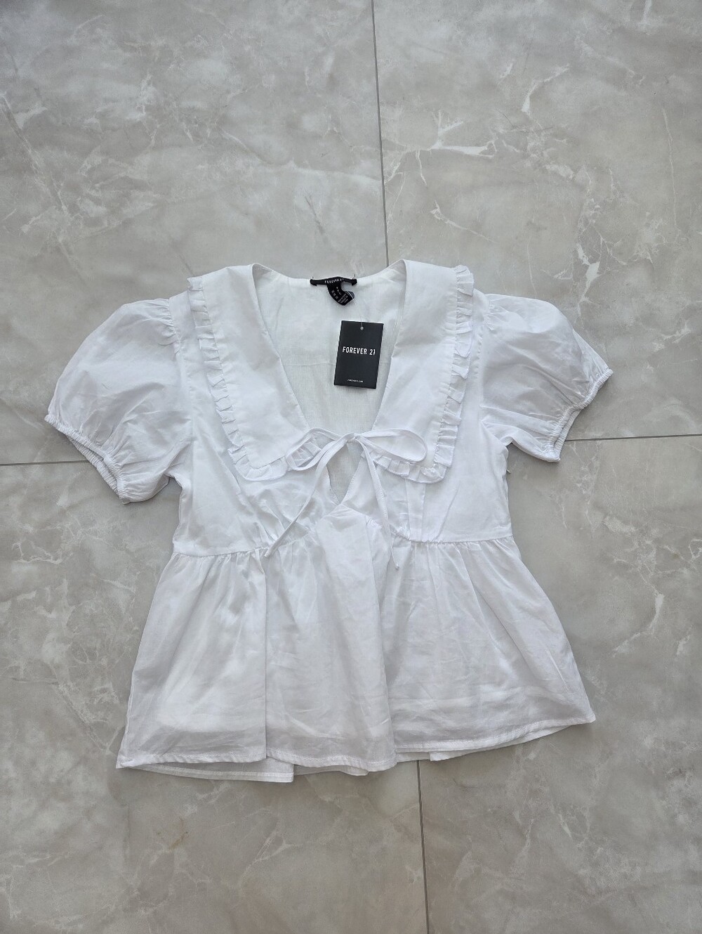 White Women's Ruffled V-Neck Top